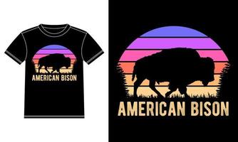 amerikan bison årgång retro solnedgång unisex- t-shirt vektor