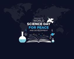 värld vetenskap dag för fred och utveckling. november 10. bakgrund design med flygande vetenskap duva vektor illustration.