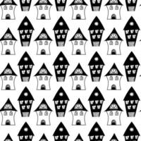 sömlös svart och vit mönster med hand dragen hus i klotter stil för barn tyg, kläder, affischer, grafik vektor