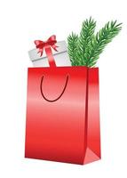 rote geschenktüte, einkaufen für weihnachten und neujahr. das konzept eines sonderangebots von rabatten, verkauf, kauf. verkauf für neujahr und weihnachten, geschenke kaufen, illustrationen für werbung, flyer vektor