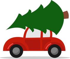 rotes Auto mit Baum auf dem Dach, Illustration, Vektor auf weißem Hintergrund.