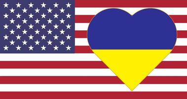 hjärta målad i de färger av de flagga av ukraina på de flagga av de förenad stater. vektor illustration av en blå-gul hjärta på en randig bakgrund.