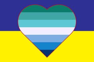 vektor illustration av de flagga av de manlig trans flagga av Gay stolthet i de form av en hjärta på de gulblå flagga av ukraina. Stöd för ukraina.