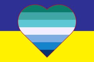 Vektordarstellung der Flagge der männlichen Transgender-Flagge des schwulen Stolzes in Form eines Herzens auf der gelb-blauen Flagge der Ukraine. Unterstützung für die Ukraine. vektor