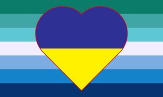 vektor illustration av de gulblå flagga av ukraina i de form av en hjärta på de manlig trans flagga av Gay stolthet. Stöd för ukraina.