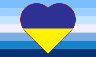 Vektorgrafik der gelb-blauen Flagge der Ukraine in Form eines Herzens auf der männlichen Transgender-Flagge des schwulen Stolzes. Unterstützung für die Ukraine. vektor