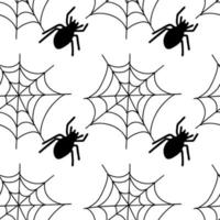 halloween sömlös mönster med svart Spindel och spindelnät illustration på vit Färg bakgrund vektor