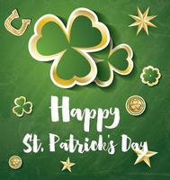 St. Patrick's Day Hintergrund mit Kleeblättern, goldenen Sternen und Münzen. vektor