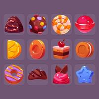 ikonen für süßigkeiten, süßwaren und gebäck vektor