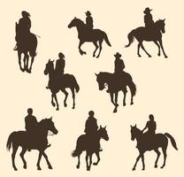 uppsättning av silhuetter av ryttare på en häst vektor