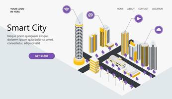 Landing Page mit Illustration über Smart City vektor