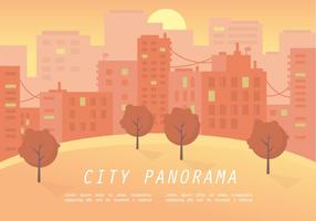 Warm Sunset City Panorama Vector Illustration