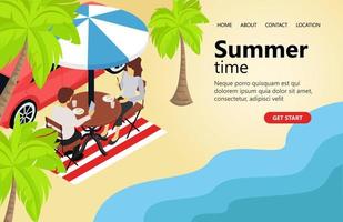 Illustration des sommerlichen Familienurlaubs am Strand, geeignet für Landingpages, Flyer, Infografiken und andere grafikbezogene Assets-Vektoren vektor