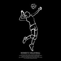 linje teckning av flicka volleyboll spelare isolerat på svart bakgrund. vektor illustration