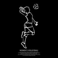 linje konst av kvinna volleyboll spelare på en mörk bakgrund. vektor illustration
