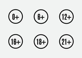 uppsättning märken ålder begränsa sjunga restriktion. vektor ikoner för barn censurering innehåll.