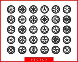 Reifen und Felgen einstellen. Symbolvektor für Scheibenradautos. vektor