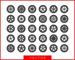 uppsättning däck och hjul. skiva hjul bil ikon vektor. vektor