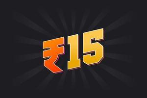 15 indische Rupie Vektorwährungsbild. 15 Rupien-Symbol fette Textvektorillustration vektor
