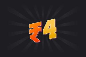 4 indisk rupee vektor valuta bild. 4 rupee symbol djärv text vektor illustration