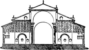 Basilika des Maxentius, große sich überschneidende Gewölbe, Vintage-Gravur. vektor