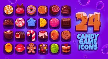 godis spel ikoner stor uppsättning, tecknad serie vektor sötsaker