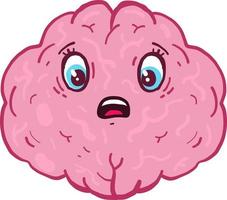 verängstigtes rosa Gehirn mit blauen Augen, Illustration, Vektor auf weißem Hintergrund.