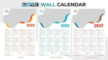 kreativ och modern färgrik ny år 2023 ett sida kalender mall design vektor