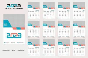enkel och färgrik ny år 2023 vägg kalender mall design vektor