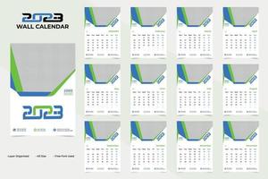 einzigartiges und farbenfrohes Wandkalender-Vorlagendesign für das neue Jahr 2023 vektor
