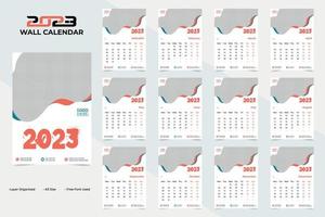 unik och färgrik ny år 2023 vägg kalender mall design vektor