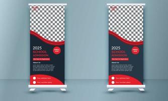 zurück zur schulzulassung roll-up-banner-vorlage, schulzulassung roll-up-banner-design für schule, hochschule, universität, coaching-center-vektor-vorlagen-design. vektor