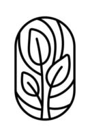 vintage teeblätter für café oder landwirtschaftliches produktetikett eco logo bio. tropisches Pflanzendesign. rundes emblem linearer stil. Vektor abstraktes Symbol für Naturprodukte Design Kosmetik, ökologische Konzepte