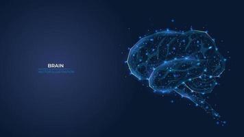 futuristisches abstraktes symbol des menschlichen gehirns. Konzept blaue Neuronen, künstliche Intelligenz, innovative Medizin. Low-Poly-geometrische 3D-Tapete Hintergrund-Vektor-Illustration.