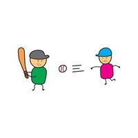 Illustration Vektorgrafik Kinder zeichnen Stil lustig süß zwei Kinder spielen Baseball in einem Cartoon-Stil. vektor