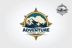 Abenteuer-Vektor-Logo-Vorlage. Diese Logo-Vorlage für Bergspitzen ist perfekt als Hauptidentitätselement für Reisebüros, Websites über Berge und Wandern, wilde Tiere und Tourismus. vektor