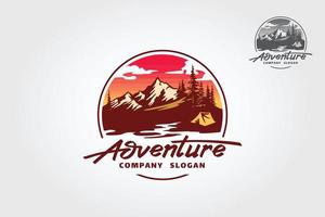 Abenteuer-Vektor-Logo-Illustration. Diese Bergillustration eignet sich perfekt als Hauptidentitätselement für Reisebüros, Websites über Berge und Wandern, Wildtiere und Tourismus. vektor