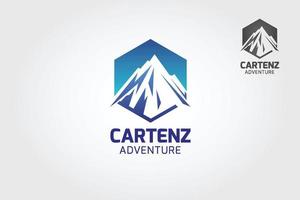 Cartenz-Abenteuer-Vektor-Logo-Vorlage. Das Hauptsymbol des Logos ist der Berg, dieses Logo symbolisiert Natur, Kälte, Sauberkeit, Frieden und Ruhe, dieses Logo sieht auch modern, sportlich, einfach und jung aus. vektor