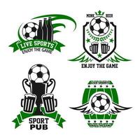 sport bar eller pub ikon med öl och fotboll boll vektor
