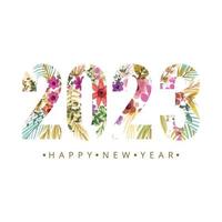hälsning kort Lycklig ny år blommig text 2023 firande bakgrund vektor