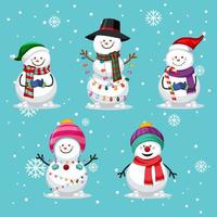 uppsättning av annorlunda snögubbe i jul tema vektor