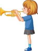 en flicka spelar trumpet musikalisk instrument vektor