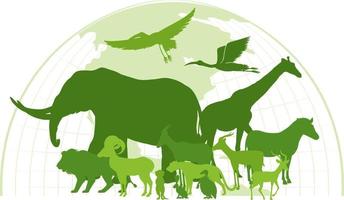 grüne Silhouette wilder Tiere vektor