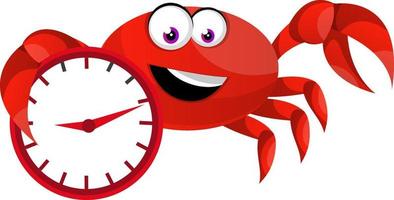 krabba med klocka, illustration, vektor på vit bakgrund.