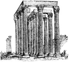 Tempel des olympischen Zeus, Anbetung der Athene, Vintage-Gravur. vektor