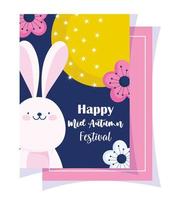 Happy Mid Autumn Festival Vollmond Blumen und Hase vektor