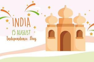glücklicher Unabhängigkeitstag Indien, Taj Mahal Wahrzeichen Design vektor