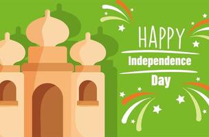 glad självständighetsdag Indien Taj Mahal traditionella tempel fyrverkerier vektor