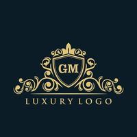 Buchstabe gm-Logo mit luxuriösem Goldschild. Eleganz-Logo-Vektorvorlage. vektor