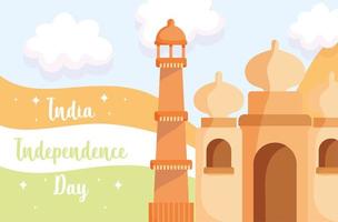 glad självständighetsdag Indien, Taj Mahal-kulturen och flaggan vektor